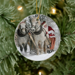 Santa Claus rides in a Horse sleigh Keramik Ornament