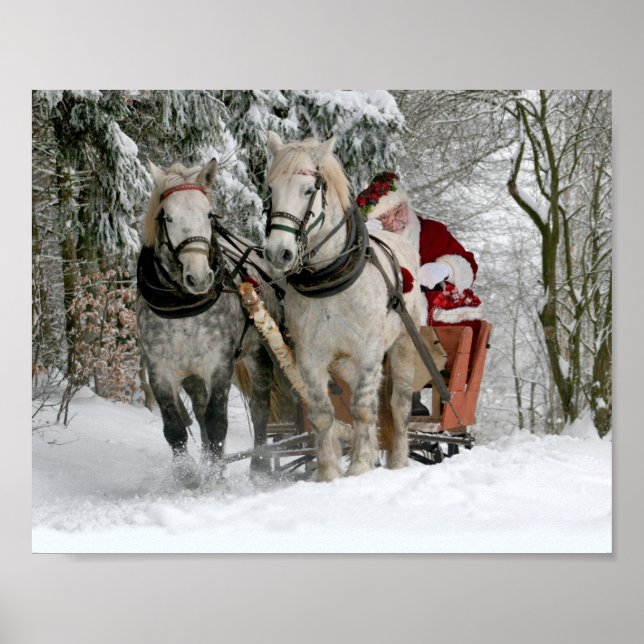 Santa Claus rides in a Horse sleigh Poster (Vorne)