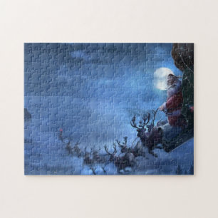 Santa Claus rides reindeer sleigh Puzzle