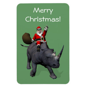 Santa Claus Rides Rhino Rhinoceros Magnet