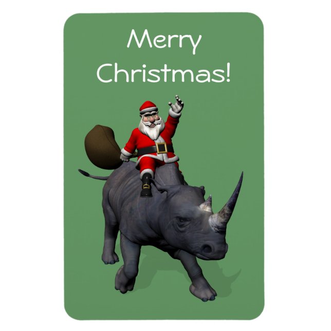 Santa Claus Rides Rhino Rhinoceros Magnet (Vertikal)