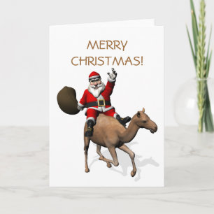 Santa Claus Riding A Camel Feiertagskarte