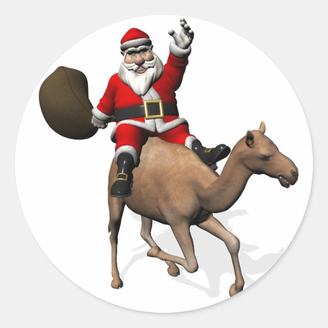 Santa Claus Riding A Camel Runder Aufkleber (Vorderseite)