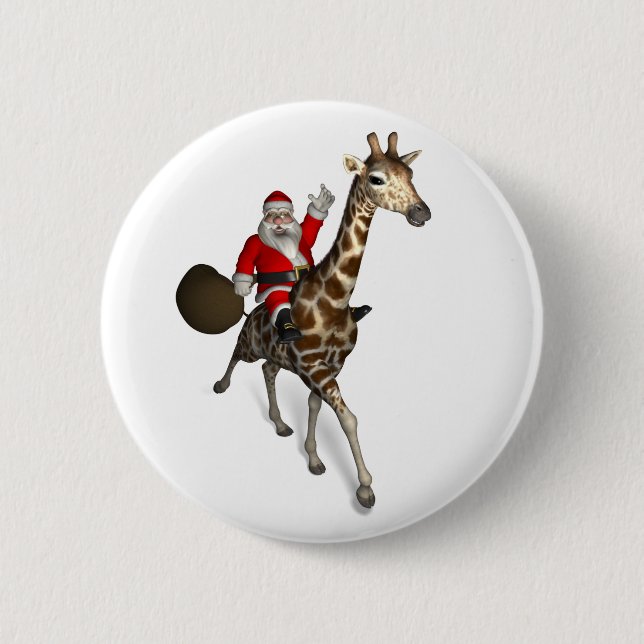 Santa Claus Riding A Giraffe Button (Vorderseite)