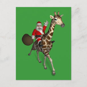 Santa Claus Riding A Giraffe Feiertagspostkarte