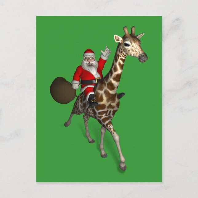 Santa Claus Riding A Giraffe Feiertagspostkarte (Vorderseite)