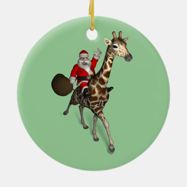 Santa Claus Riding A Giraffe Keramikornament (Hinten)