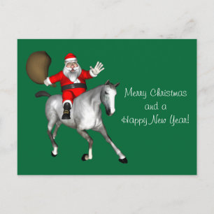 Santa Claus Riding A Grey Horse Feiertagspostkarte