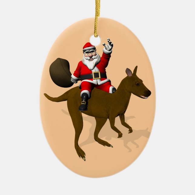 Santa Claus Riding A Kangaroo Keramik Ornament (Vorne)