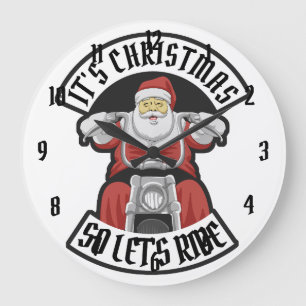 Santa Claus riding a motorcycle Große Wanduhr