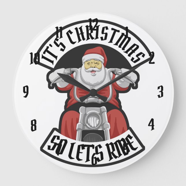 Santa Claus riding a motorcycle Große Wanduhr (Vorderseite)