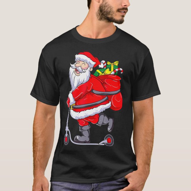 Santa Claus Riding a Push Scooter Funny Christmas  T-Shirt (Vorderseite)
