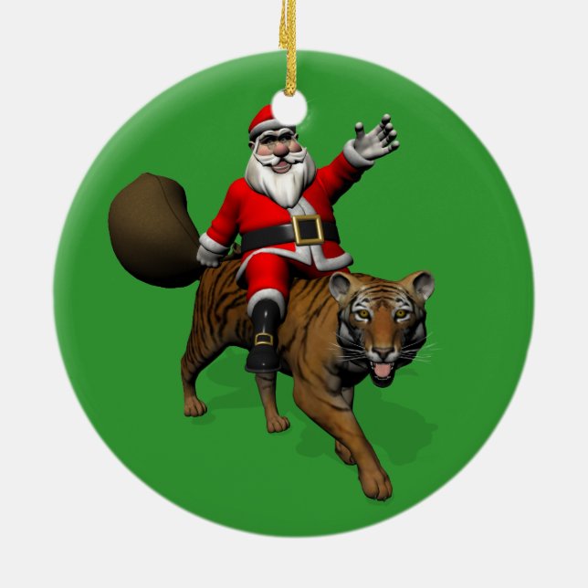 Santa Claus Riding A Tiger Keramikornament (Hinten)
