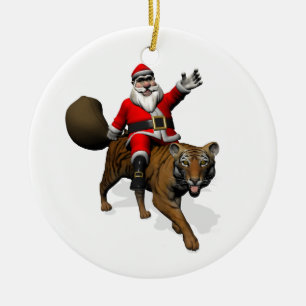 Santa Claus Riding A Tiger Keramikornament