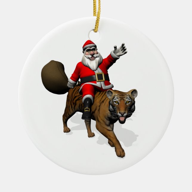 Santa Claus Riding A Tiger Keramikornament (Vorne)