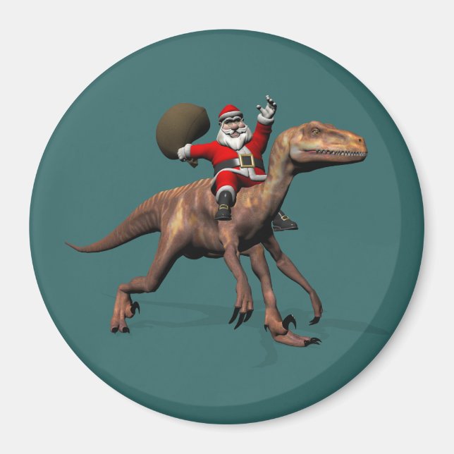 Santa Claus Riding auf Deinonychus Magnet (Vorne)