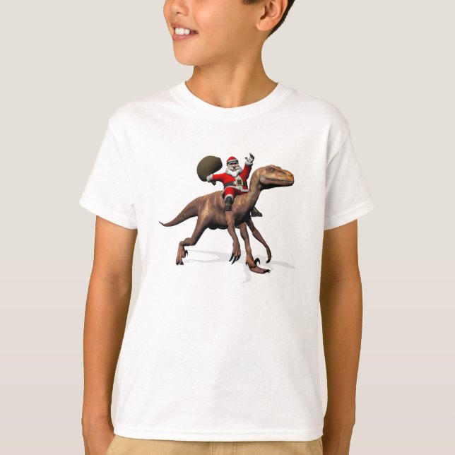 Santa Claus Riding auf Deinonychus T-Shirt (Vorderseite)