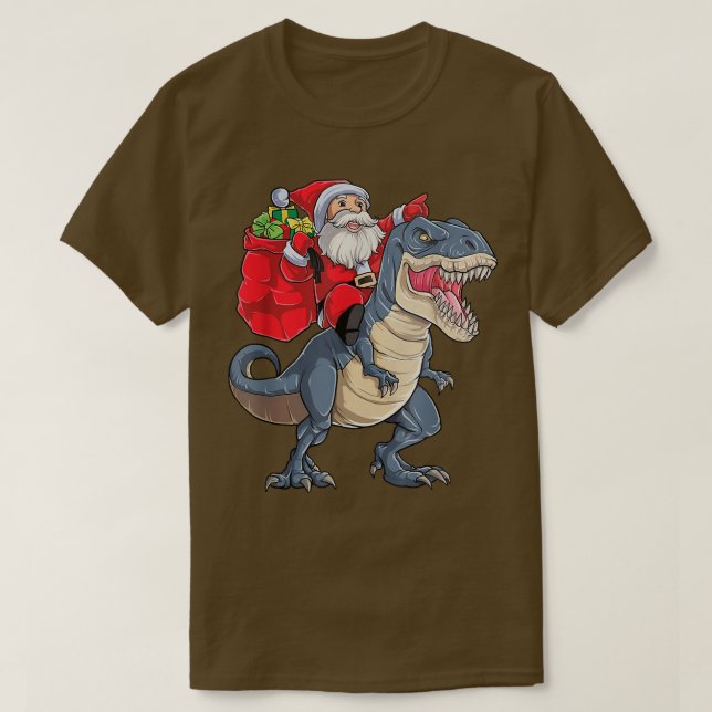 Santa Claus Riding Dinosaur Frohe Weihnachtsglückl T-Shirt (Design vorne)