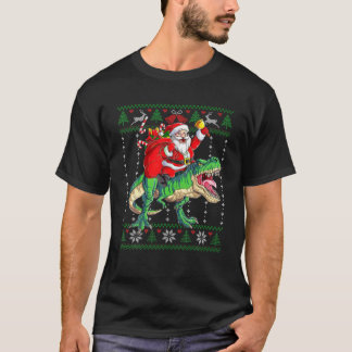 Santa Claus Riding Dinosaur Rex Christmas T-Shirt