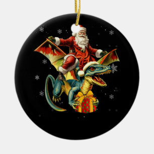 Santa Claus Riding Dinosaur T-Rex Christmas Prehis Keramik Ornament