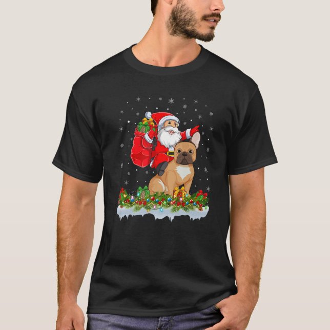 Santa Claus Riding French Bulldog Weihnachten T-Shirt (Vorderseite)