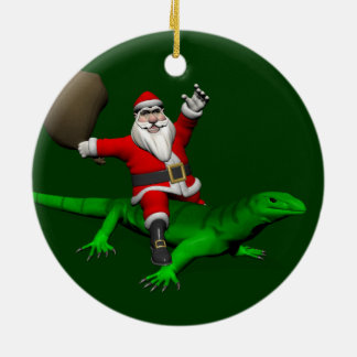 Santa Claus Riding Green Lizard Keramikornament