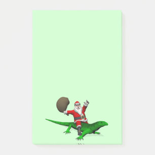 Santa Claus Riding Green Lizard Post-it Klebezettel