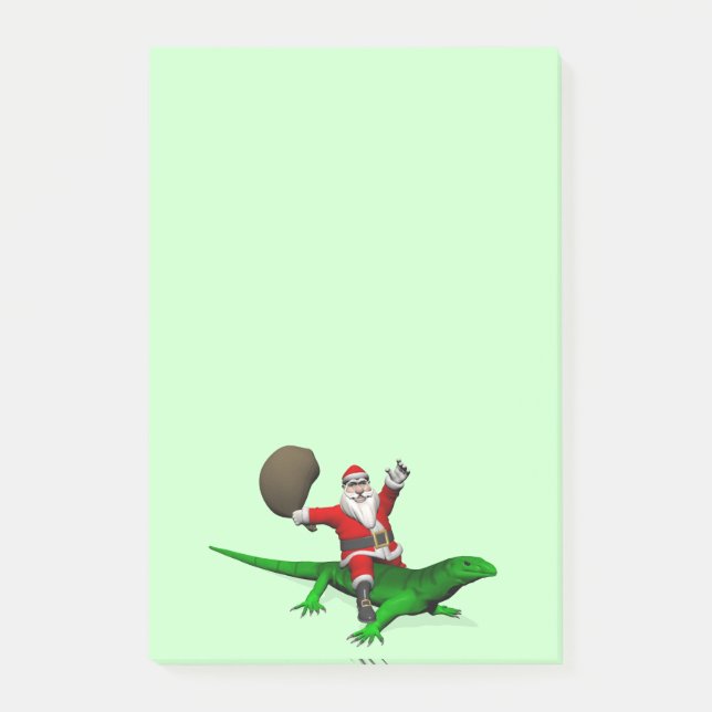 Santa Claus Riding Green Lizard Post-it Klebezettel (Vorderseite)