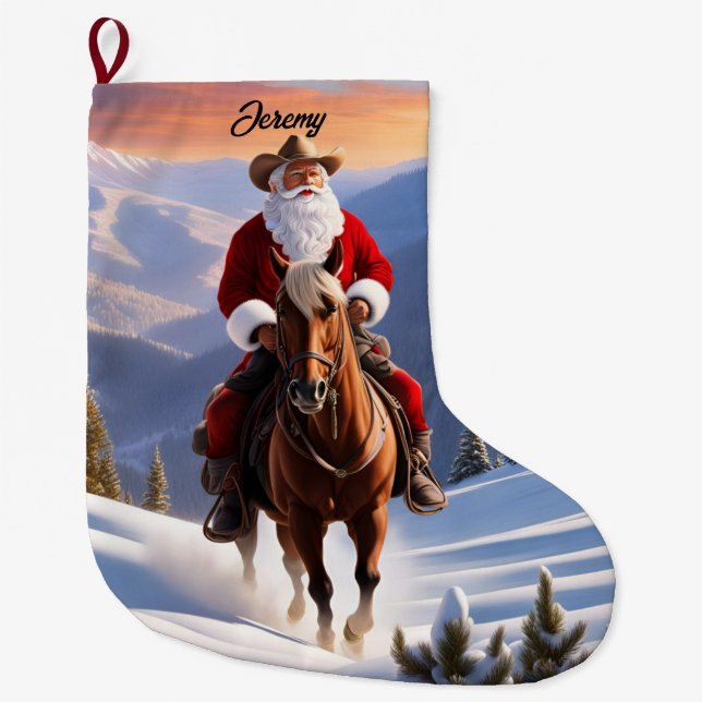  Santa Claus Riding Horse Christmas Großer Weihnachtsstrumpf (Vorderseite)
