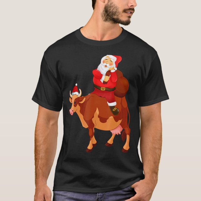 Santa Claus Riding Kuh Weihnachts Pajama Kinder Te T-Shirt (Vorderseite)