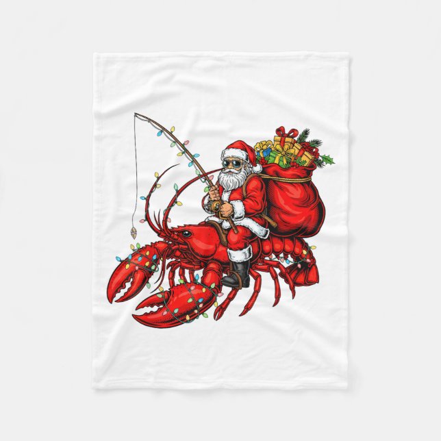 Santa Claus Riding Lobster Lights Christmas Fishin Fleecedecke (Vorderseite)