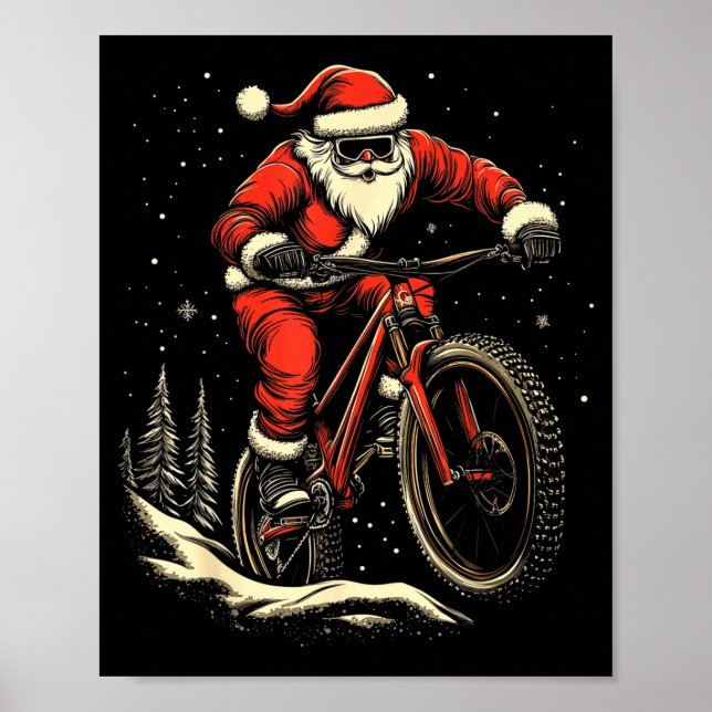 Santa Claus Riding Mountain Bike Christmas Funny M Poster (Vorne)