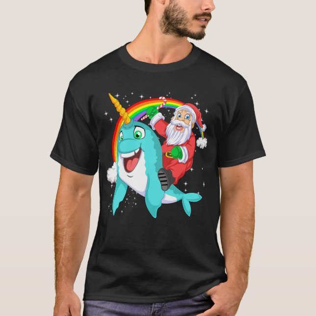 santa claus riding narwhal christmas T-Shirt (Vorderseite)