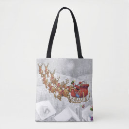Santa Claus riding on sleigh with gift box