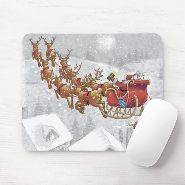 Santa Claus riding on sleigh with gift box Mousepad (Mit Mouse)