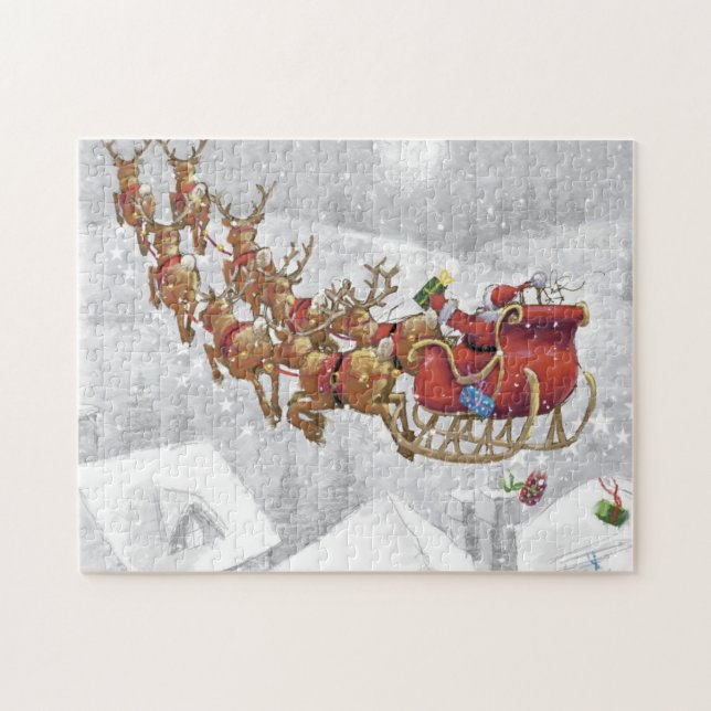 Santa Claus riding on sleigh with gift box Puzzle (Horizontal)