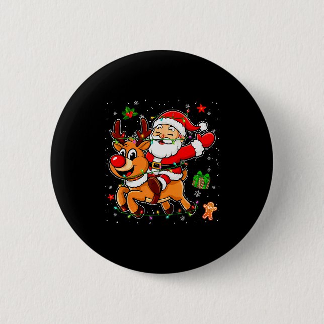 Santa Claus Riding Reindeer Merry Christmas Pajama Button (Vorderseite)