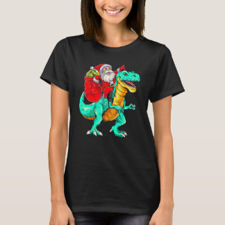 Santa Claus Riding Rex Dinosaur Christmas Dino X T-Shirt
