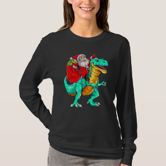 Santa Claus Riding Rex Dinosaur Christmas Dino X T-Shirt
