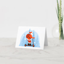 Santa Claus Riding Scooter Weihnachtskarte