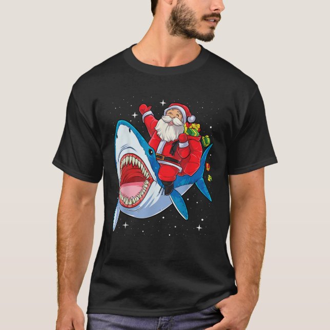 Santa Claus Riding Shark Christmas Boys Merry Shar T-Shirt (Vorderseite)