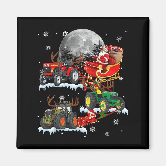 Santa Claus Riding Tractor Sleigh Christmas Tracto Magnet (Vorne)