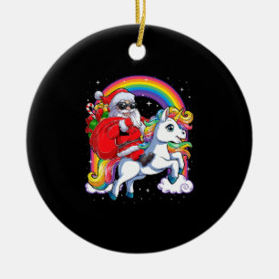 Santa Claus Riding Unicorn Weihnachten Keramik Ornament