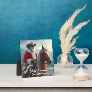 Santa Claus Riding Western Weihnachten Fotoplatte