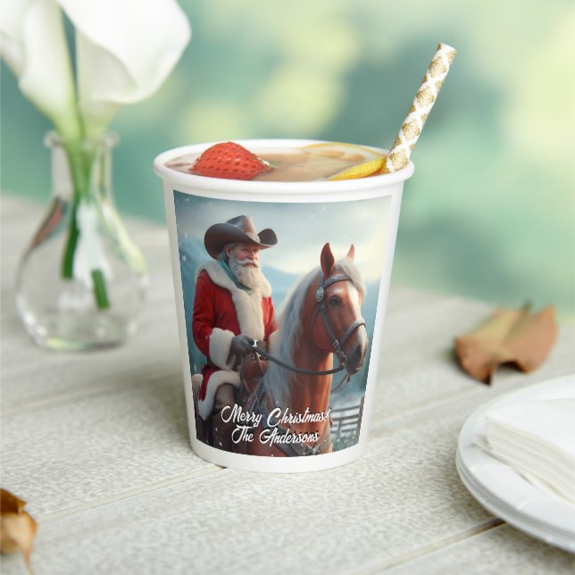 Santa Claus Riding Western Weihnachten Pappbecher (In Situ)
