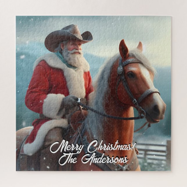 Santa Claus Riding Western Weihnachten Puzzle (Vertikal)