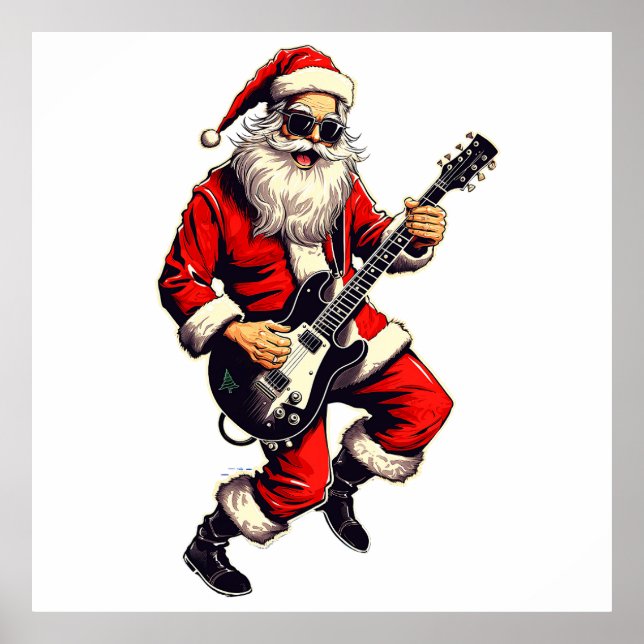 Santa Claus Rocking & Jamming auf seiner Gitarre Poster (Vorne)