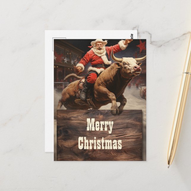 Santa Claus Rodeo Postkarte (Vorderseite/Rückseite Beispiel)