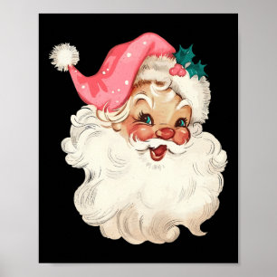 Santa Claus Rosa Weihnachtsgesicht Alt Xmas Vintag Poster