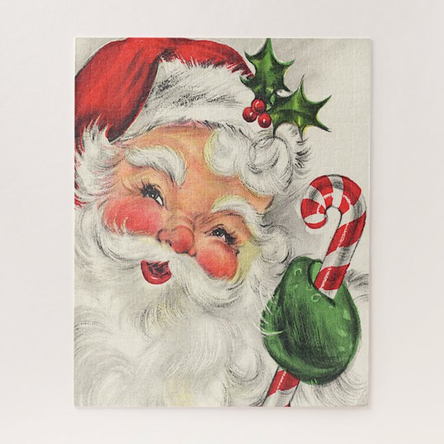 Santa Claus Rosy Cheeks Holding Candy Cane Jigsaw Puzzle (Vertikal)